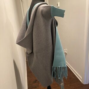 Pretty Persuasions Wrap Shawl OneSize Grey Mint Reversible Fringed Boho Vibe